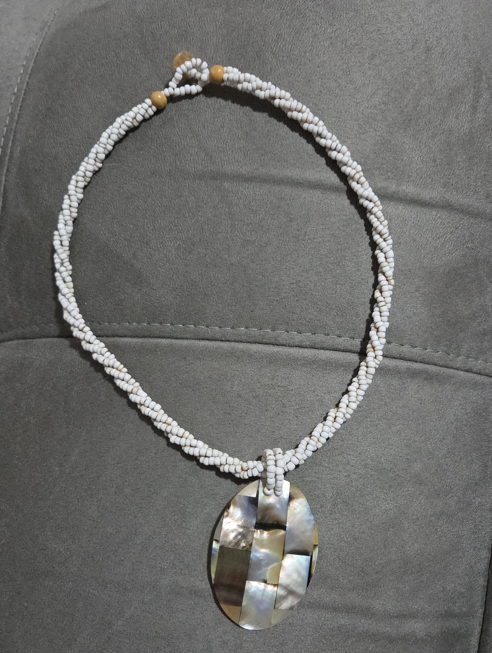 Mother Of Pearl Checkerboard Mosaic Pendant Necklace.